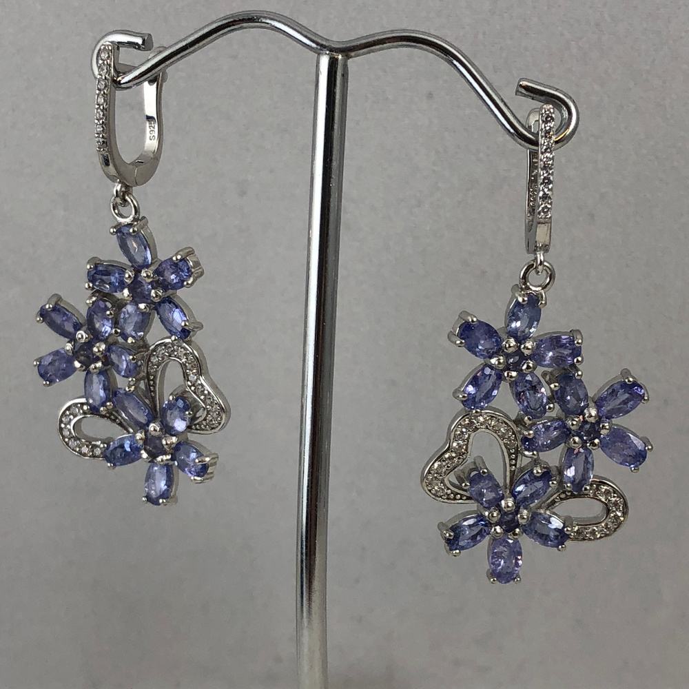 Exquisite Blue Tanzanite & CZ 925 Silver Earrings
